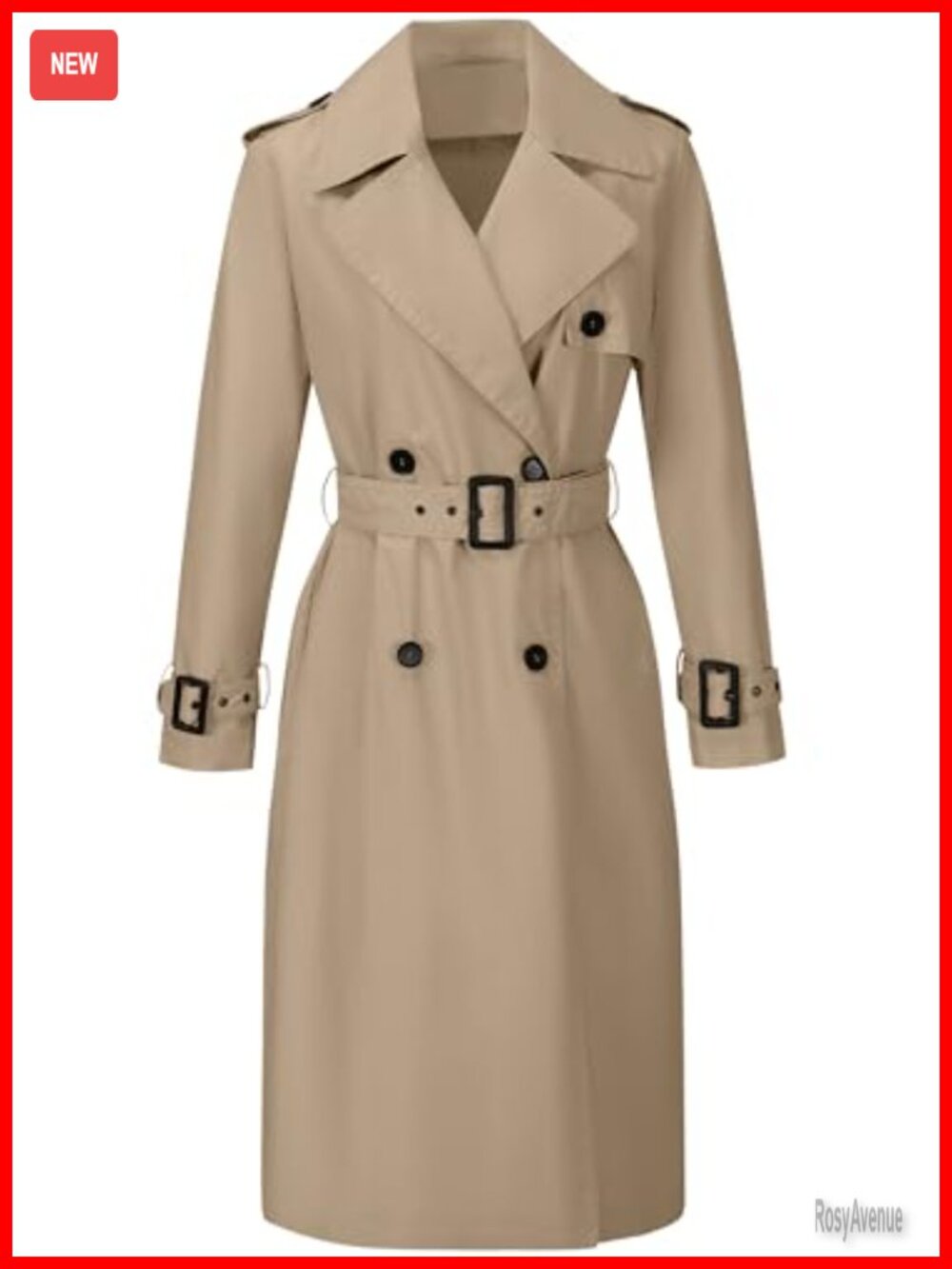 Women's Double-Breasted Long Trench Coat Water Resistant Belted